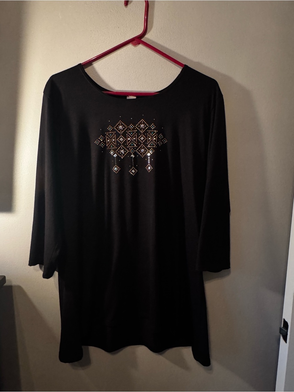 Cactus Black Scoop Neck Top with Gold Embellishments